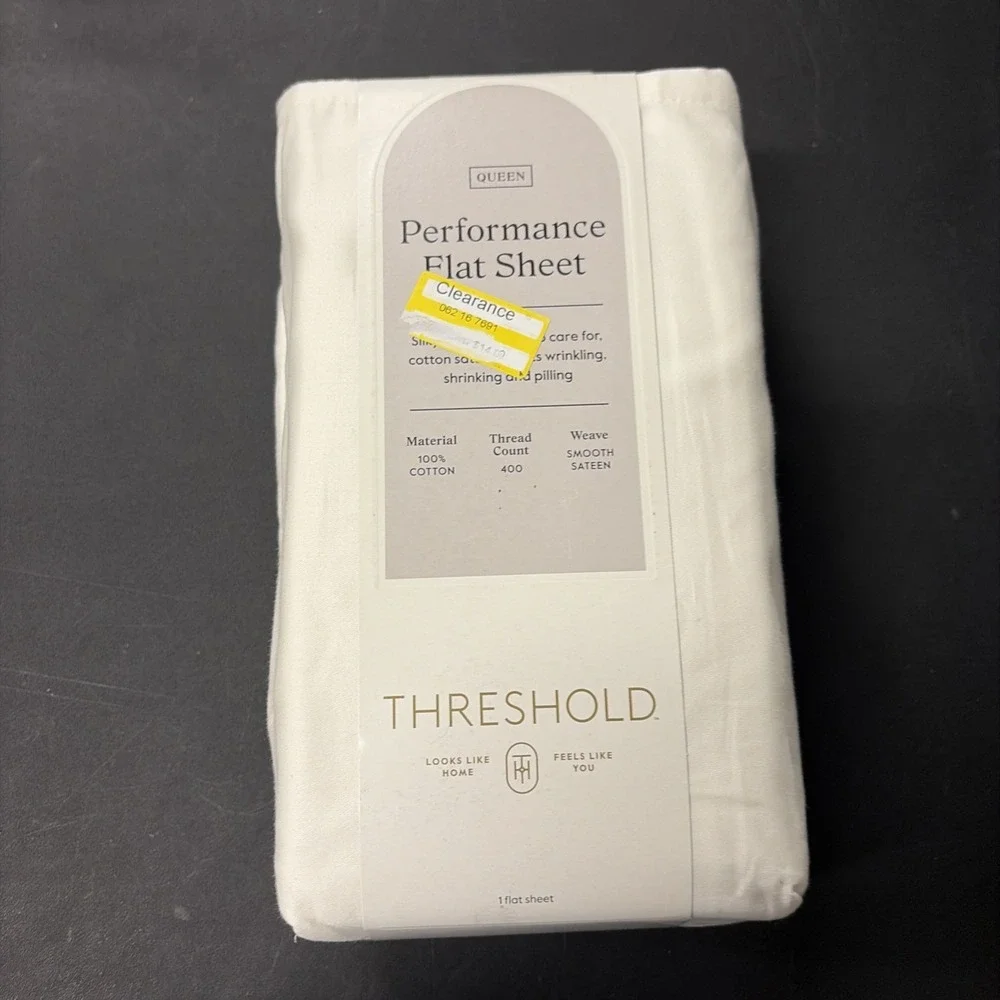 Threshold Queen 400 Thread Count Performance Flat Sheet In Sour Cream NWT 20555